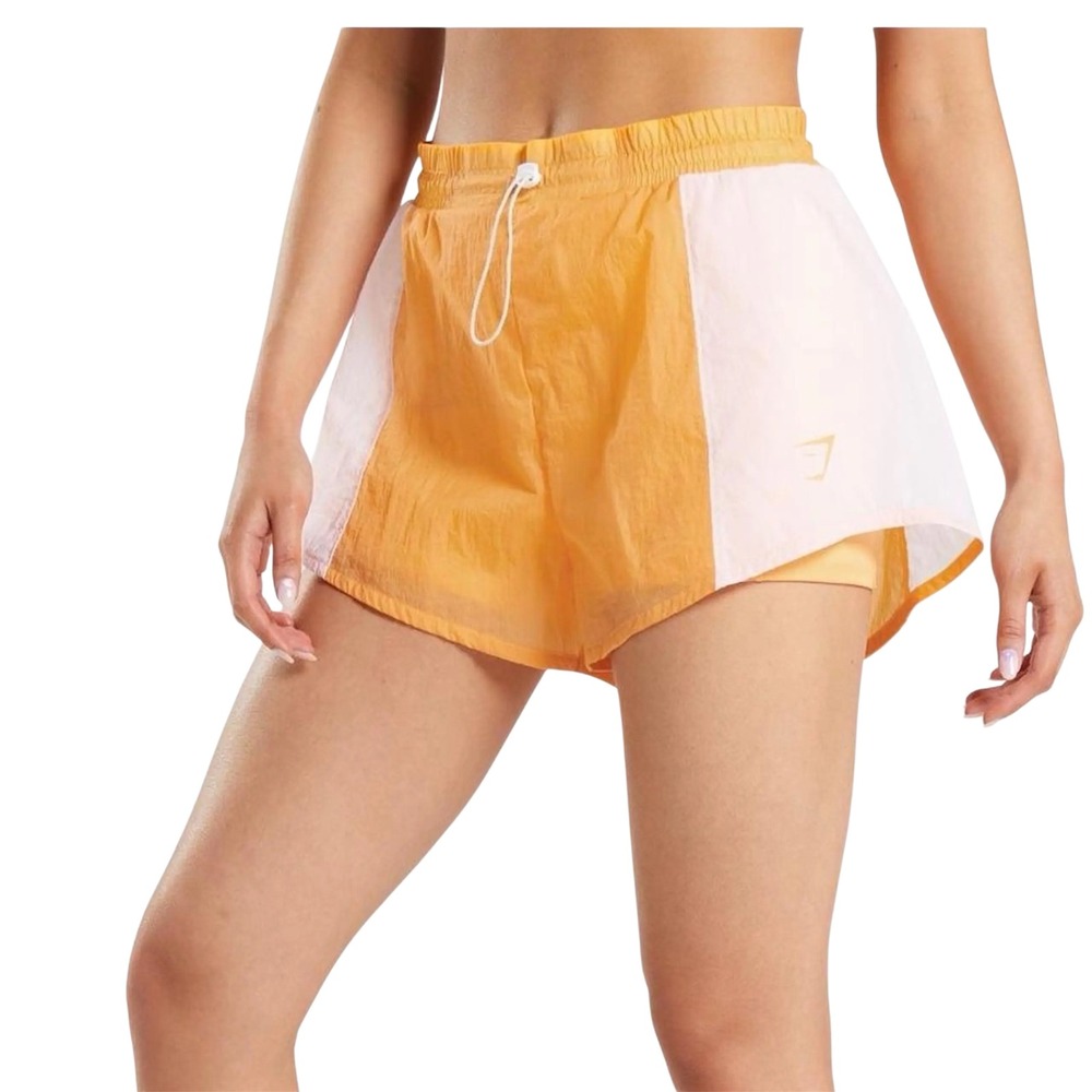 Gymshark Women's Orange and White Athletic Shorts